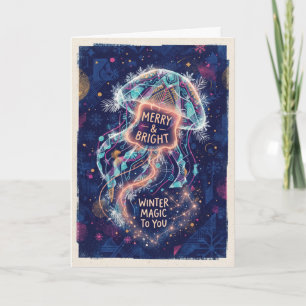 Tarjeta Medusa Celestial Feliz Navidad Brillante