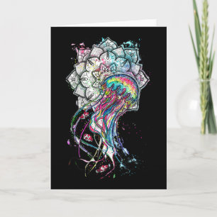 Tarjeta Medusa Chakra de Acuarela Animal Marino Yoga Boho