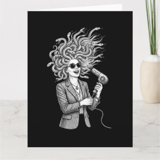 Tarjeta Medusa Moderna Usando Secador de Pelo Ilustración