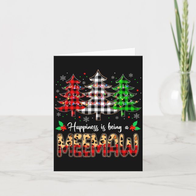 Tarjeta Meemaw Christmas Tree Xmas Buffalo Plaid Red White (Anverso)