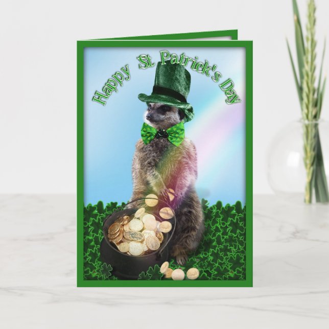 Tarjeta Meerkat afortunado con el Día de San Patricio (Anverso)