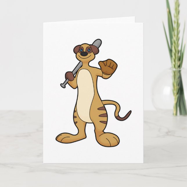 Tarjeta Meerkat como jugador de béisbol con bate de béisbo (Anverso)