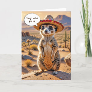 Tarjeta Meerkat de cumpleaños con un sombrero
