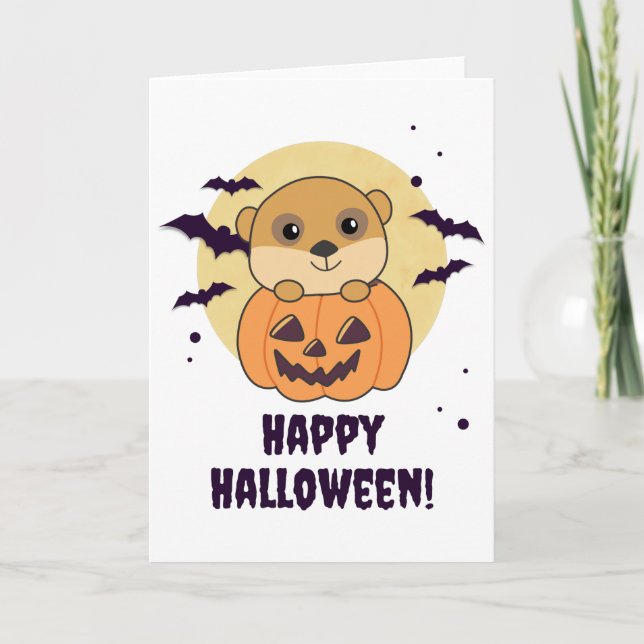 Tarjeta Meerkat En Calabaza Animales Cuidados Feliz Hallow (Anverso)