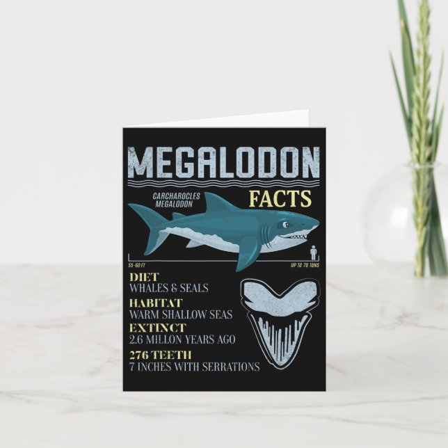 Tarjeta Megalodon Hechos Meg Fósil De Dientes De Tiburón P (Anverso)