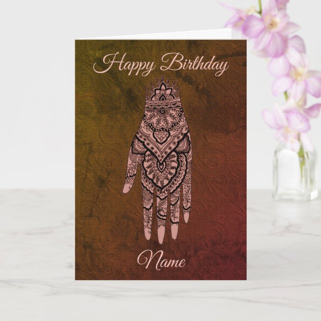 Tarjeta Mehndi Hand Tattoo Personalizado Cumpleaños (Orquídea)