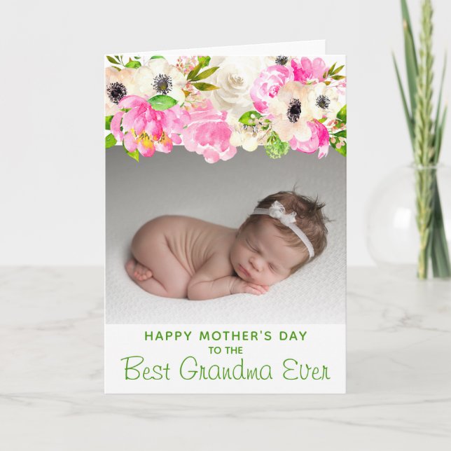Tarjeta Mejor Abuela| Día de la Madre| Foto floral verde (Anverso)