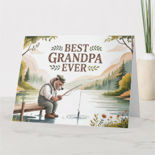 Tarjeta Mejor Abuelo del Mundo Ilustración de Oso Pescando