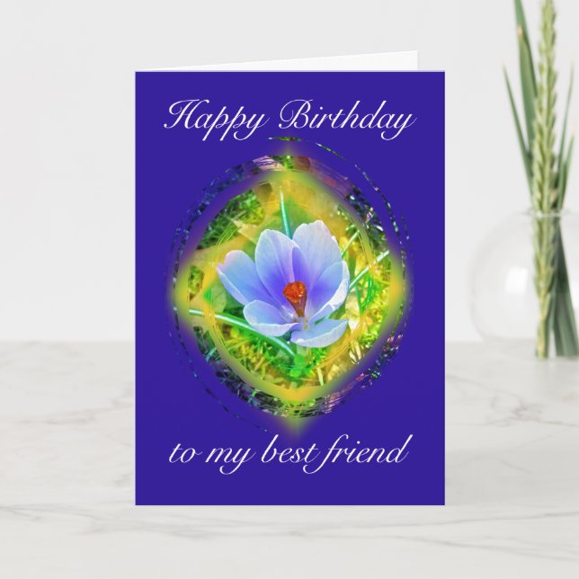 Tarjeta Mejor Amigo Cumpleaños Blue Crocus (Anverso)
