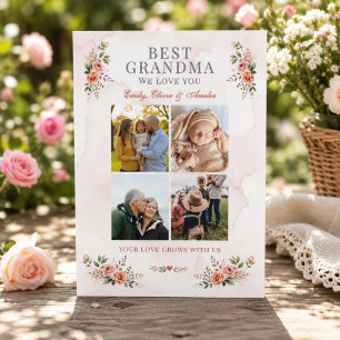 Tarjeta Mejor Collage de Fotos Floral de Abuela