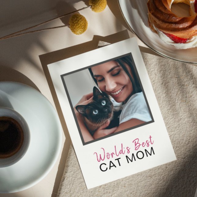 Tarjeta Mejor Día de la Madre Gata del Mundo Cute (Purring with pride, you're the world's best cat mom!)