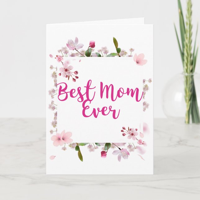 Tarjeta Mejor Día de Madre Floral Rosa de Mamá (Anverso)
