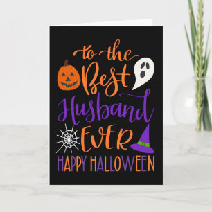 Tarjeta Mejor esposo de Halloween en naranja y morado