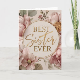 Tarjeta Mejor Hermana de la Historia" Elegante Diseño Flor