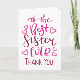 Tarjeta Mejor Hermana del Mundo Gracias Tipografía en Rosa