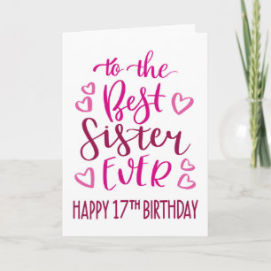 Tarjeta Mejor Hermana del Mundo Tipografía Cumpleaños 17 e