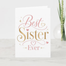 Tarjeta Mejor Hermana del Mundo Tipografía Rosa Dorada Ele