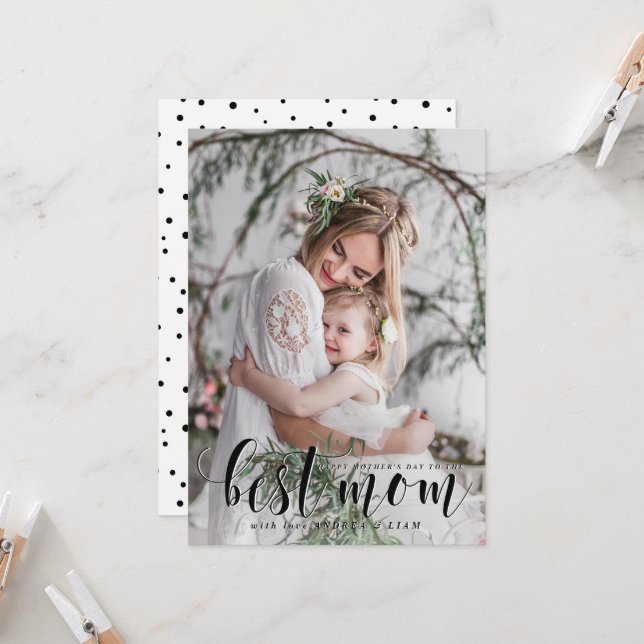 Tarjeta Mejor madre | Black Modern Calligraphy Mother's Da (Anverso/Reverso In Situ)