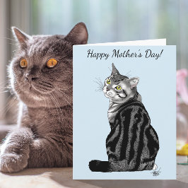 Tarjeta Mejor Mamá de Gatos Siempre Tabby Plateado Día de 