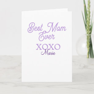 Tarjeta mejor mamá del mundo xoxo nombre púrpura elegante