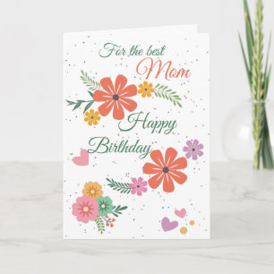 Tarjeta Mejor Mamá Feliz Cumpleaños Flores Verdes Cumpleañ