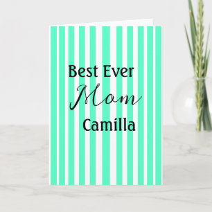 Tarjeta Mejor mamá verde patrón rayado pastel neón