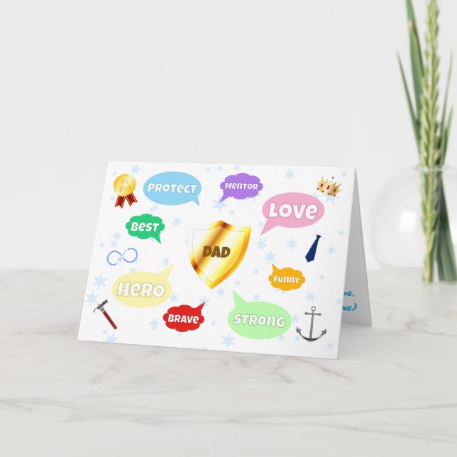 Tarjeta Mejor Palabra del Día del Padre Nubes de palabras  (Anverso)