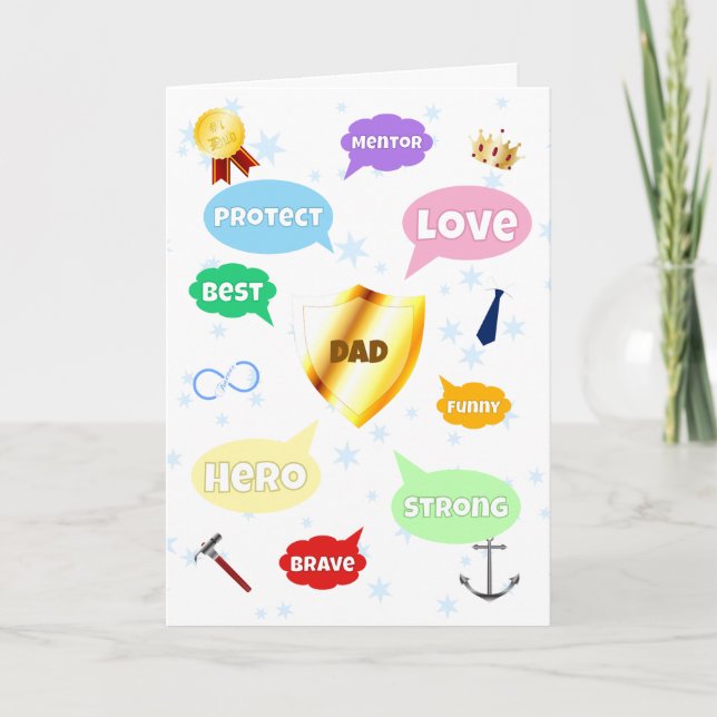 Tarjeta Mejor Palabra del Día del Padre Nubes de palabras  (Anverso)