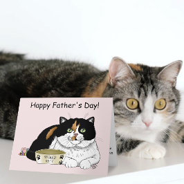 Tarjeta Mejor Papá Gato Mimado Calico Día del Padre Rosa