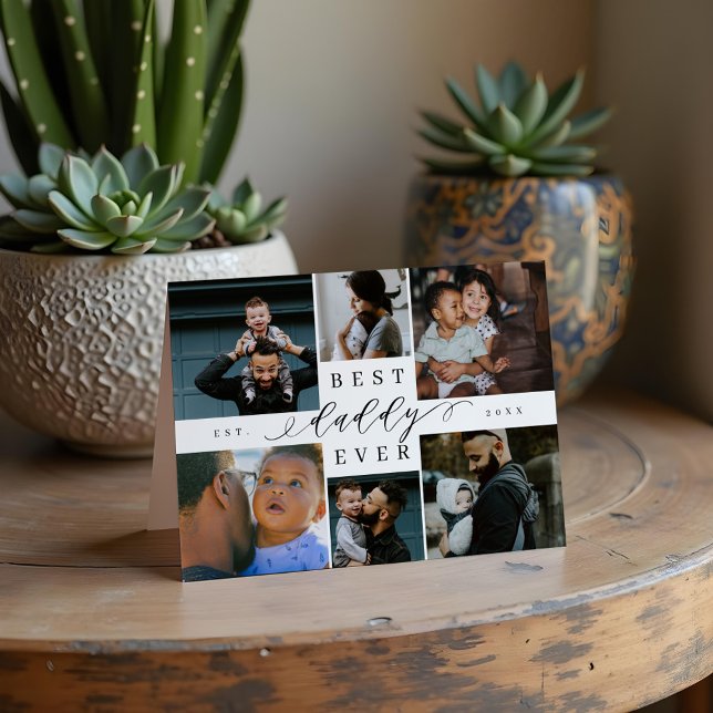 Tarjeta Mejor Papi | Collage de fotos del Día del Padre 6 (Best Daddy Ever | Father's Day 6 Photo Collage Card)