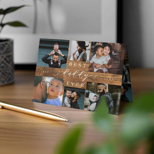 Tarjeta Mejor papi que nunca Woodgrain Día del Padre 6 Fot (Best Daddy Ever Woodgrain Father's Day 6 Photo Card)