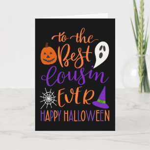 Tarjeta Mejor primo alguna vez Halloween en naranja y púrp