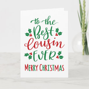 Tarjeta Mejor primo alguna vez tipografía de Feliz Navidad