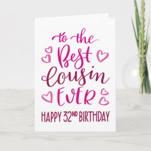 Tarjeta Mejor Primo de Tipografía de Cumpleaños 32 en Rosa