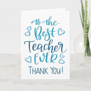 Tarjeta Mejor Profesor de Todos Gracias Tipografía en Azul