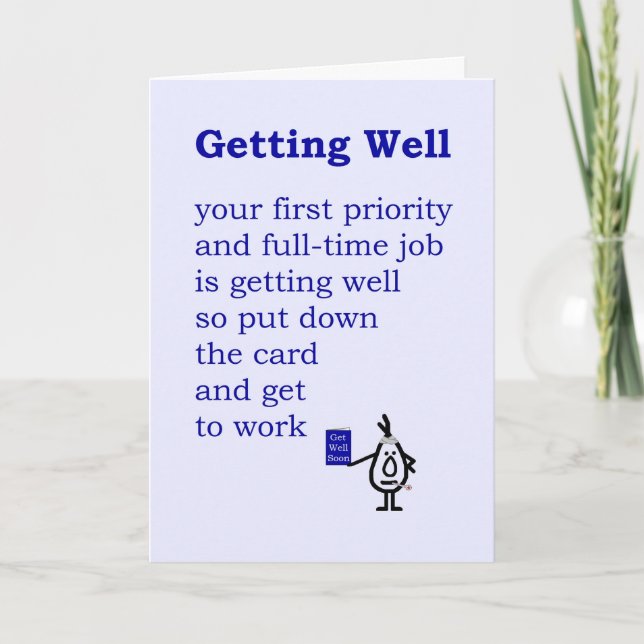 Tarjeta Mejorarse - un divertido poema Get Well (Anverso)