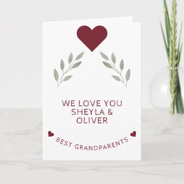 Tarjeta Mejores Abuelos Corazón Rojo Acuarela Ramas (Anverso)
