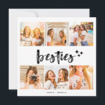 Tarjeta Mejores Amigas Mejores Amigas Colage de Fotos<br><div class="desc">Atesora tus momentos inolvidables de amistad con nuestro Póster de Colage de Fotos para Mejores Amigos. Este marco moderno y elegante presenta la palabra "besties" en tipografía en negrita e incluye un collage personalizable donde puedes mostrar tus fotos favoritas con tu mejor amigo. Sirve como un regalo personalizado considerado o...</div>