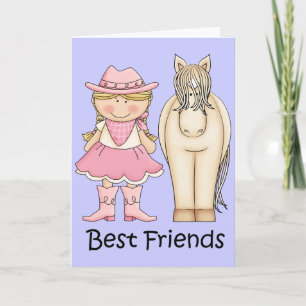 Tarjeta Mejores amigos - Novia rubia y caballo