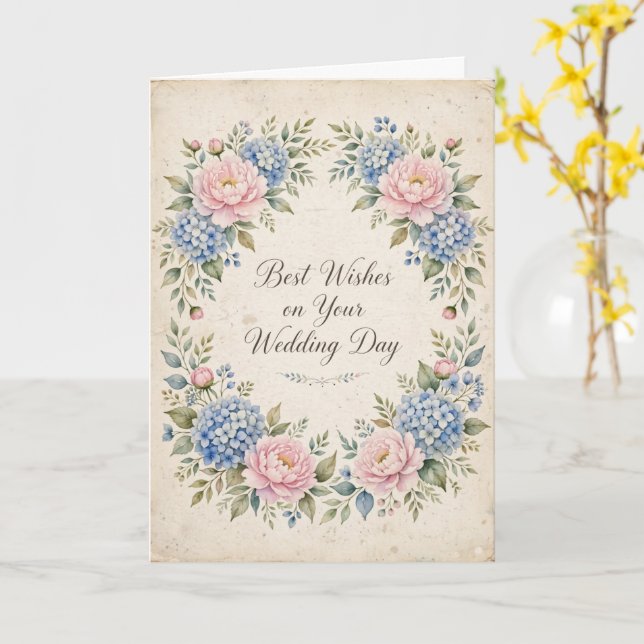 Tarjeta Mejores deseos en tu día de boda  (flor amarilla)
