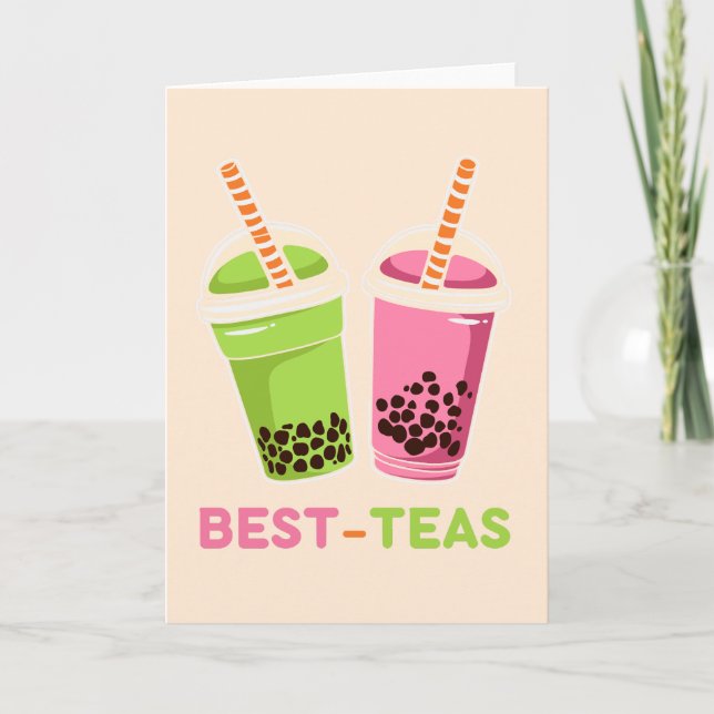 Tarjeta Mejores tés kawaii boba bubble tea mejores amigas  (Anverso)