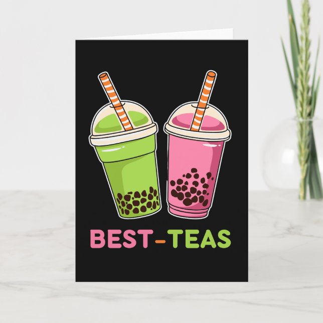 Tarjeta Mejores tés kawaii boba bubble tea mejores amigos (Anverso)