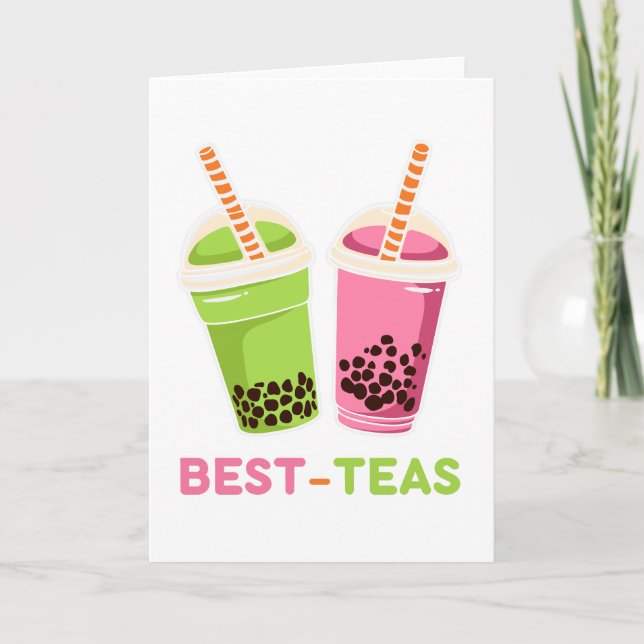 Tarjeta Mejores tés kawaii boba bubble tea mejores amigos  (Anverso)