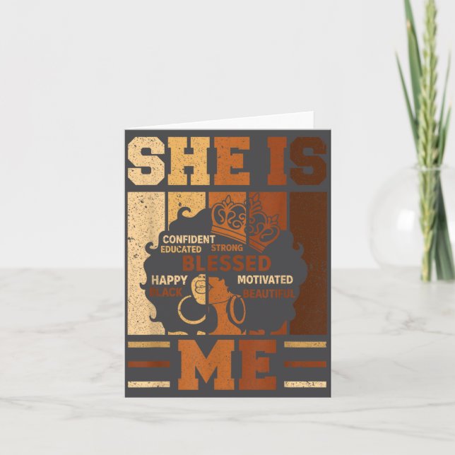 Tarjeta Melanin Blessed She Queen Beautiful Afro Black Me  (Anverso)