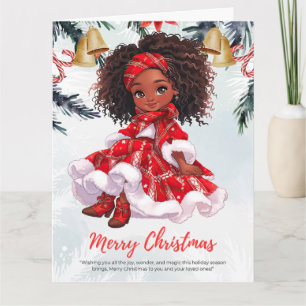 Tarjeta Melanin Navidades Chica negro magia Navidad magia