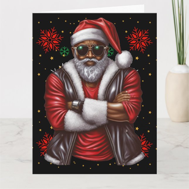 Tarjeta Melanin Navidades de Black Man Papá Noel Noel (Anverso)