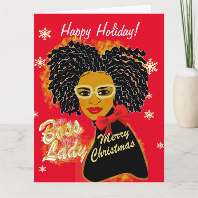 Tarjeta Melanin Queen Afro Boss Lady Merry Christmas (Anverso)