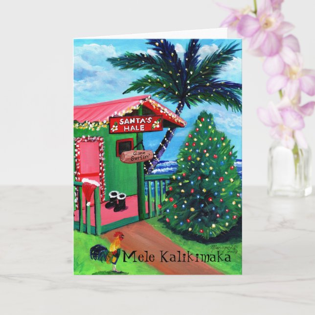 Tarjeta Mele Kalikimaka, casa de surf de Santa Elena (Orquídea)