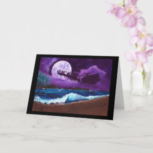 Tarjeta Mele Kalikimaka en una playa hawaiana
