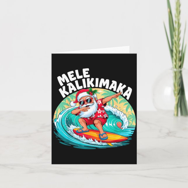 Tarjeta Mele Kalikimaka Hawaiian Christmas Santa Surfing B (Anverso)